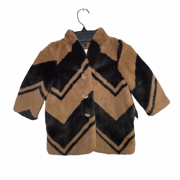 ❤️Baby Winter elegant Jacket 3-6 months GIRLS Faux Fur Coat Chevron Brown Black - Picture 1 of 5